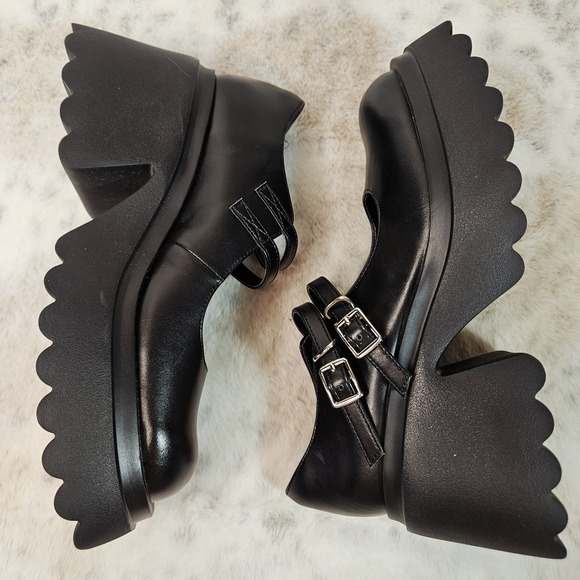 Cider Black Chunky Platform Double Strap Mary Jane Shoes UK-37US-7 Goth Dollcore - Picture 5 of 9